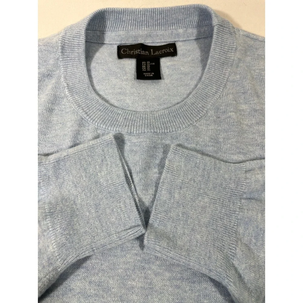 Christian Lacroix Pima Cotton Silk Cashmere Crew Neck Sweater Men XL Ice Blue‎